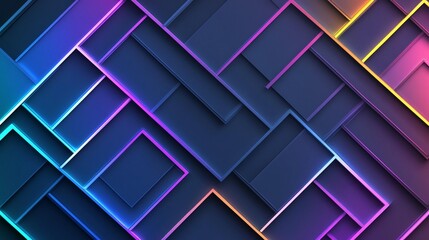 Wall Mural - abstract geometric background with vibrant neon glow and overlapping rectangles creating a dynamic p