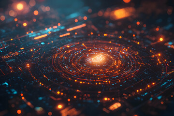 Wall Mural - a futuristic circuit board design emitting a glowing orange and blue light. suitable for tech relate