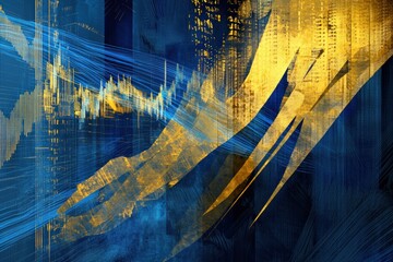 Leinwandbilder - Dynamic stock market growth charts merge with political symbols in a modern blue and gold corporate aesthetic