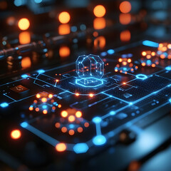 Wall Mural - an abstract depiction of a circuit board with data nodes and connections. suitable for tech presenta