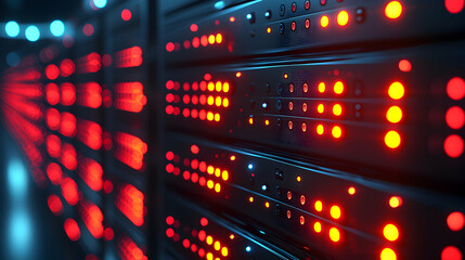 Wall Mural - a server room with lights displaying data processing and network connectivity. ideal for tech blogs 