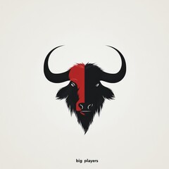 Poster - Bold Buffalo: A Striking Red and Black Animal Representation on a Simple Backdrop - Minimalist Design