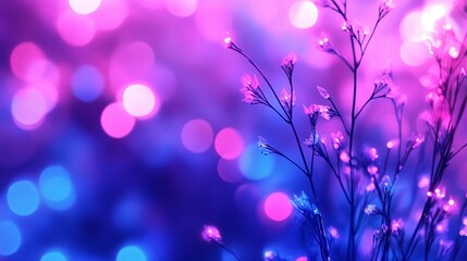 Wall Mural - glowing pink and blue flowers bokeh background.