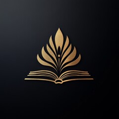 Poster - Golden Wisdom: An Open Book with Floral Embellishments on a Dark Background Symbolizing Knowledge and Learning