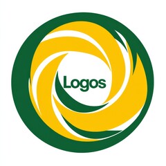 Poster - Green and Gold Circular Logo Design with Spiral Element and Central Text Featuring the Word 