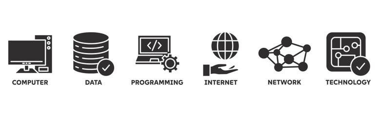 Information Technology icon set illustration concept with icon of computer, data, programming, internet, network, technology 