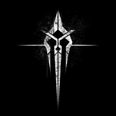 Wall Mural - Abstract black and white graphic design featuring a distinct emblem with sharp lines and unique geometric shapes, perfect for modern art and branding projects