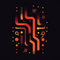 Wall Mural - abstract digital illustration featuring flowing lines and colorful circular shapes on a dark backgro