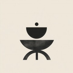Wall Mural - minimalist black and white illustration of abstract shapes with circular and bowl elements on neutra