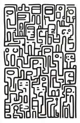Wall Mural - abstract black line art with faces and patterns creating a unique and engaging visual experience for