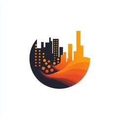Poster - Abstract urban skyline illustration with vibrant colors and fluid shapes representing motion and creativity in modern city life
