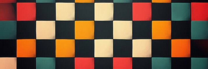 Wall Mural - colorful geometric pattern with squares in black, red, yellow, orange, and cream tones creating a vi