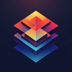 Wall Mural - abstract geometric shapes with vibrant colors forming a three-dimensional structure on a dark backgr