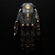 © paisorn - Futuristic Robotic Hand Design with Glossy Black and Gold Elements Showcasing Advanced Technology and Innovation in Robotics Engineering