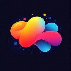 Wall Mural - vibrant colorful abstract fluid shape with smooth curves and floating elements on dark background fo