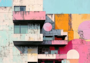 Wall Mural - abstract urban landscape with geometric shapes and colorful textures in modern architecture for crea