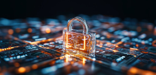 Fototapete - A transparent lock stands out against a background of scattered banknotes, highlighting the importance of security and privacy in banking operations. This setup emphasizes trust in financial systems.