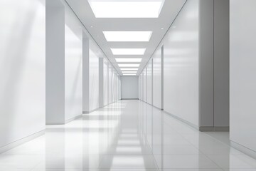 Modern office corridor or hallway interior with empty space over the white wall and the meeting room