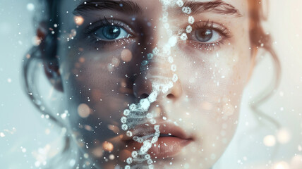 Aufkleber - This face generates visual effects representing genetic modifications and youth extension science.