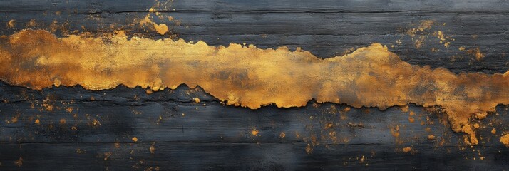 Wall Mural - textured black surface with shimmering gold paint splatter, abstract art background perfect for desi
