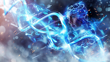 Poster - This Conceptual art of biotech-driven genetic modifications for enhanced youthfulness.