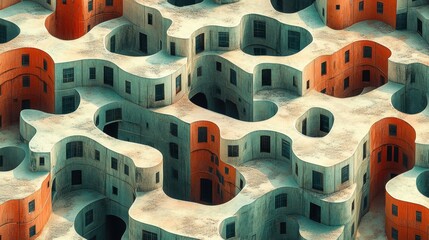 Wall Mural - abstract design of winding structures with unique shapes and textures in an imaginative landscape