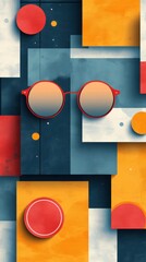 Wall Mural - abstract geometric composition featuring colorful shapes and stylish sunglasses on a dynamic backgro