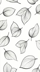 Sticker - delicate line art of leaves on white background, minimalist botanical illustration for home decor or