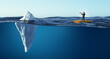 © Who is Danny - Businessman on small boat looking through telescope at iceberg, symbolizing hidden risks and strategic vision.