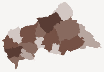 map of central african republic with regions. just a simple country border map with region division.