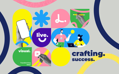 Wall Mural - fashionable halftones collage business concept. concept of idea, financial profit, digital marketing