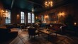 © NguyenThi - Luxurious Dark Brown Brick Lounge with Velvet Sofas and Warm Lighting