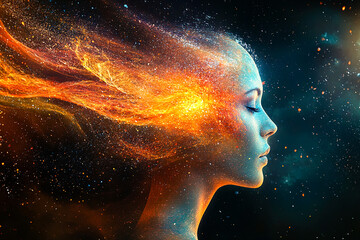 Wall Mural - Cosmic Woman with Fiery Hair