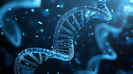Aufkleber - DNA close-up on dark blue background. View under the microscope. Generative ai