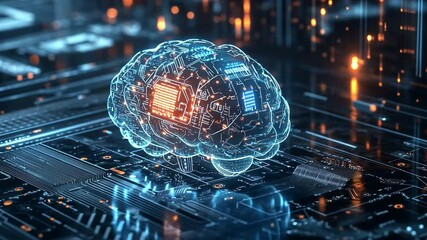 Wall Mural - digital brain on circuit board: a captivating digital rendering of a human brain, pulsating with ene