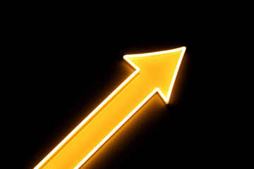 Leinwandbilder - A bright yellow arrow points diagonally upwards against a stark black backdrop, suggesting forward movement, direction, and positive progress.