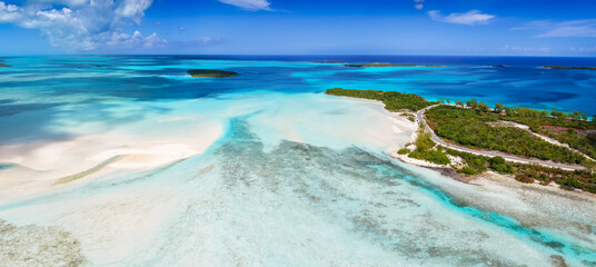 Wall Mural - aerial view of the north coast of exuma island with exuma point beach and sandbars in the cay, the b