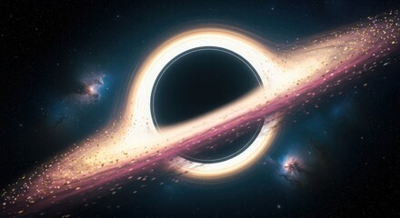 Wall Mural - black hole with a bright accretion disk against a backdrop of stars and nebulas