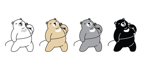 Wall Mural - bear polar icon singing song microphone vector teddy pet cartoon character logo symbol illustration 