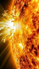 Wall Mural - Sun's powerful solar flare erupting from its surface, showcasing vibrant colors and cosmic energy in deep space