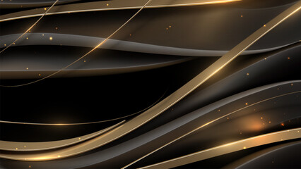 Wall Mural - luxury black and gold abstract background with twinkling lights.