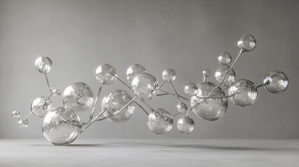 Wall Mural - an artistic interpretation of molecular bonds, represented by elegant, hand-blown glass spheres fuse