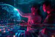 © Westend61 - Two people interacting with a digital hologram in a futuristic setting