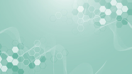 Wall Mural - health care abstract background with hexagons, lines and dots. medical innovation banner template co