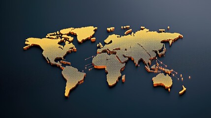 cargo logistics and freight tracking in global network concept. stylized world map rendered in golde
