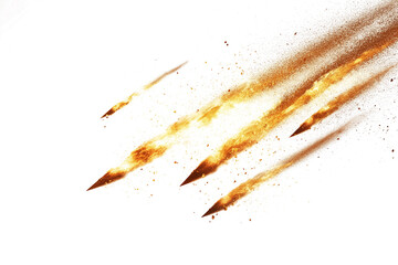 Wall Mural - Dynamic display of fireballs streaking across isolated on transparent  white background