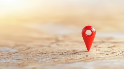 Fototapete - Icon Pin Location Marker Close up of a red pin marker on a paper map, textured paper and folds visible, traditional navigation concept