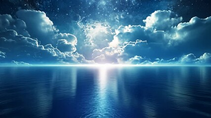 Wall Mural - Dark Blue Night Sky Over Calm Ocean Water