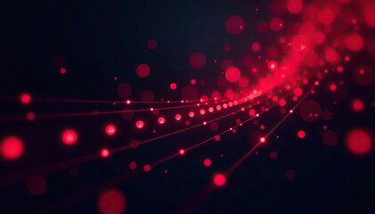 Abstract dark background with red binary code streams and circular light effects, symbolizing data flow and digital technology,  flow,  abstract