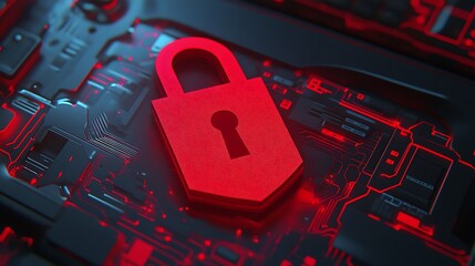 Wall Mural - digital security concept with red padlock on circuit board background representing cybersecurity pro
